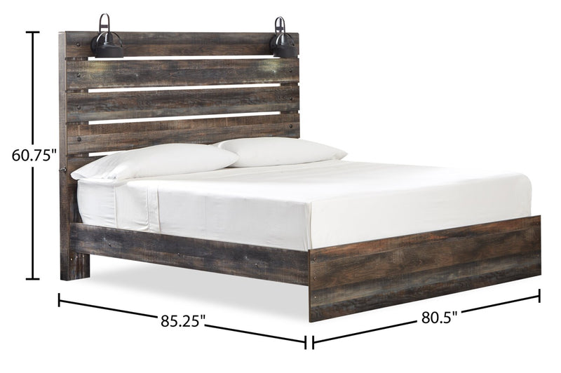 Abby 5pc Bedroom Set with Panel Bed, Dresser & Mirror, LED, USB, Brown - King Size