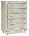 Tyra Bedroom Chest of Drawers, 5-Drawer, 40\"W x 53\"H, Glam - Champagne
