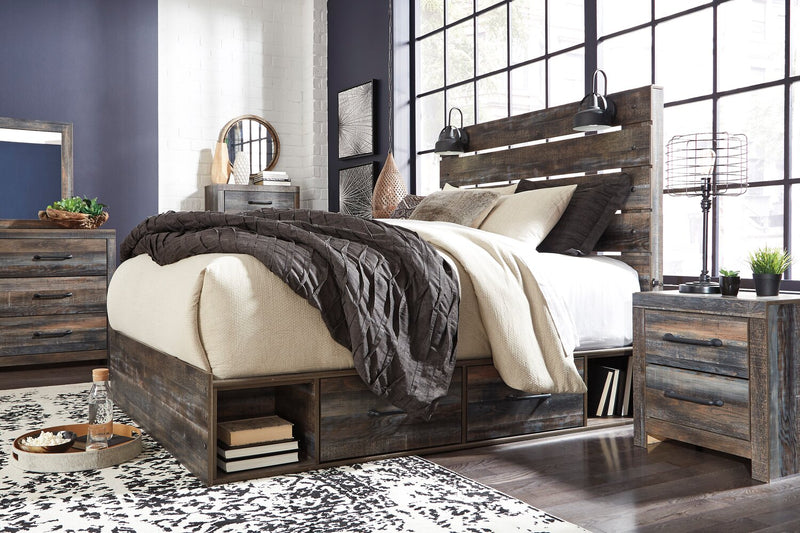 Abby Platform Side Storage Bed with LED Lights & USB Ports, Brown - Queen Size