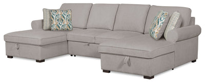 Scott Living Haven 3-Piece Chenille Fabric Sleeper Sectional with Two Storage Chaises - Grey | Sofa-lit sectionnel Haven de Scott Living 3 pièces en tissu de chenille avec 2 fauteuils longs de rangement - gris