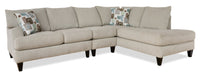 Made in Canada Nofia 3-Piece Right-Facing Chenille Fabric Sectional with Accent Pillows and Wood Legs - Linen Beige