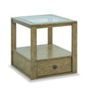 Esme 22\" Traditional Glass Top End Table with Storage and Shelf - Light Brown Wood