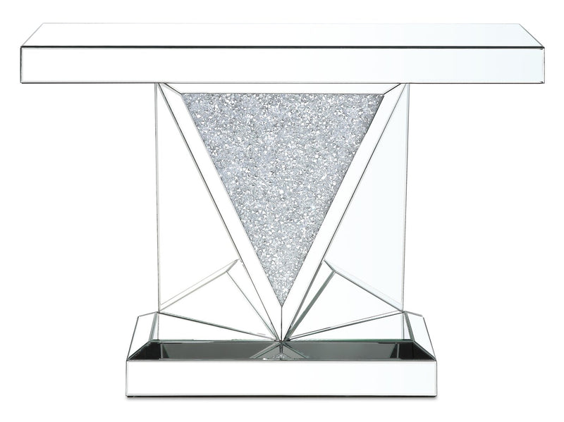 Rosie 47.5\" Glam Mirror & Glass Top Sofa Table - Silver Metal with Diamond Look Legs