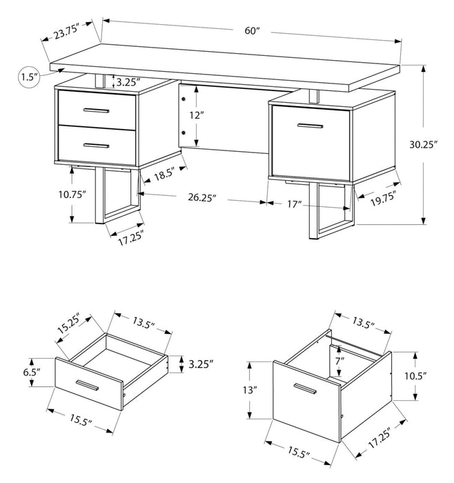 Teagan 60\" Reversible Office Desk with 3-Drawers - Black