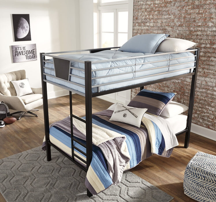 Jett Bunk Bed with Ladder & Guard Rail for Kids, Metal, Black & Grey - Twin/Twin