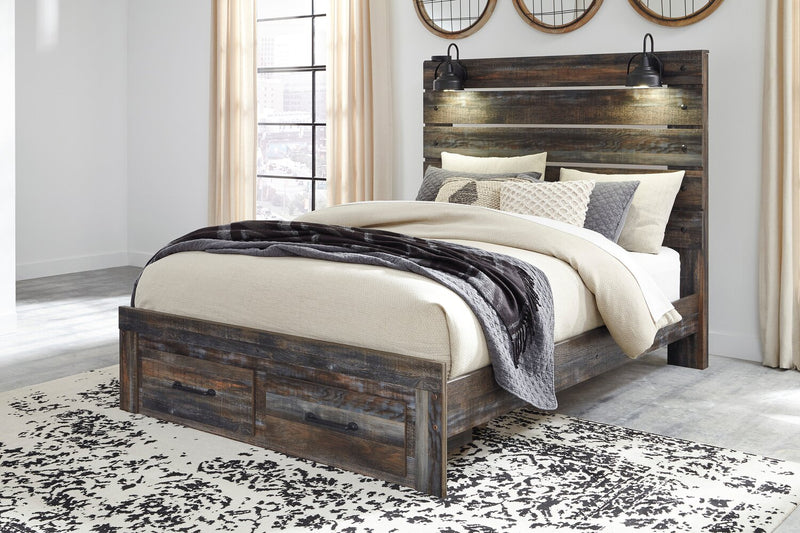Abby Storage Bed with LED Light & USB Ports, Brown - Queen Size
