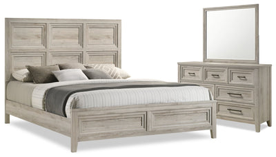 Lara 5pc Bedroom Set with Bed, Dresser & Mirror, Antique Grey - King Size | Ensemble de chambre à coucher Lara 5 pièces avec lit, commode et miroir, gris antique - format très grand lit