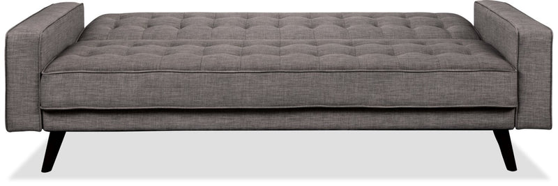 Avery 81.5\" Linen-Look Fabric Klik Klak Futon with Tufting and Two Armrest Pillows - Grey