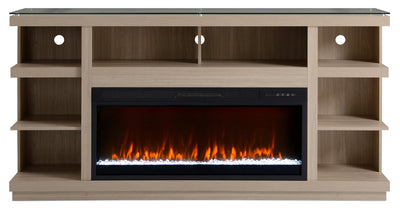 Axel 74" Modern Electric Fireplace TV Stand with Storage and Cable Management for TVs up to 85"- Taupe|Meuble pour téléviseur moderne Axel de 74 po avec foyer électrique, rangement et système de gestion des câbles pour téléviseurs jusqu’à 85 po - taupe