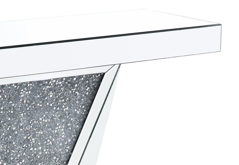 Rosie 47.5\" Glam Mirror & Glass Top Sofa Table - Silver Metal with Diamond Look Legs