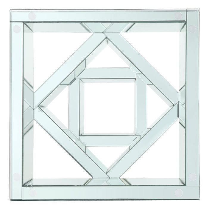 Rosie 20\" Glam Mirror & Glass Top End Table - Silver Metal with Diamond Look Legs