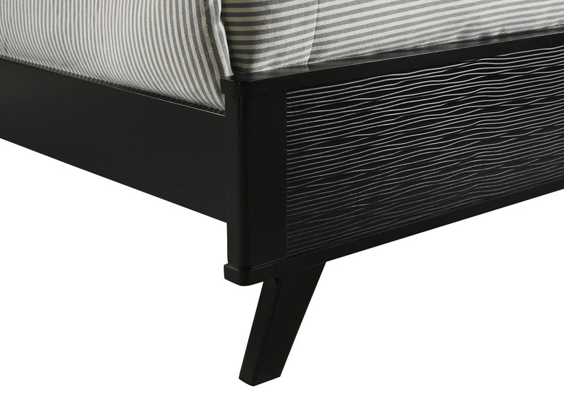 Atlas Panel Bed with Headboard & Frame, Mid-Century Modern, Black - Queen Size