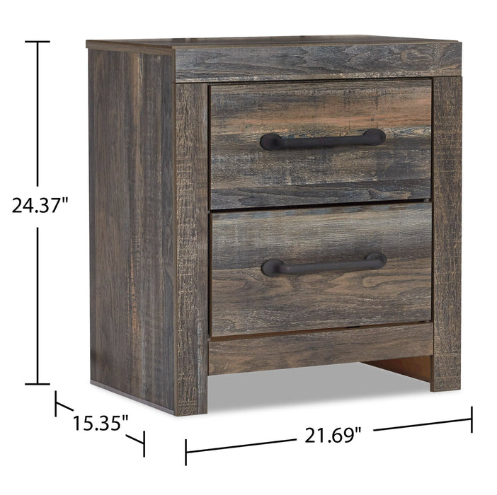 Abby Bedside 2-Drawer Nightstand with USB Port, 21.8\"W x 24.5\"H- Brown