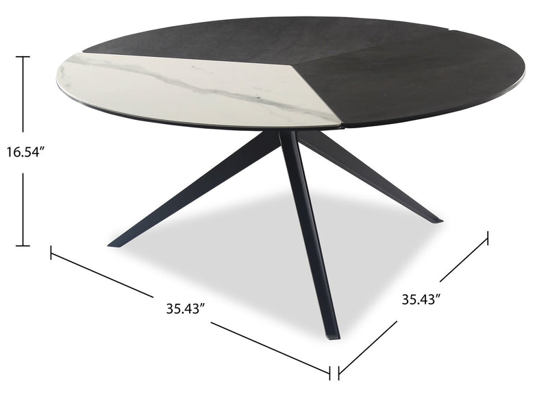 Titan 25.2\" Modern Round Coffee Table - White, Grey & Black