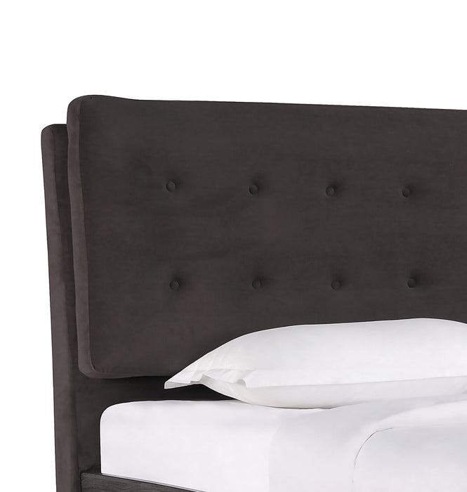 Nash Upholstered Platform Bed in Dark Grey Fabric, Button Tufted - King Size