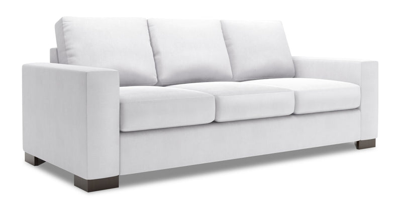 Made in Canada Customizable Sofa Lab Track 85\" Linen-Look Fabric Sofa with Track Arms - Pax Ice White