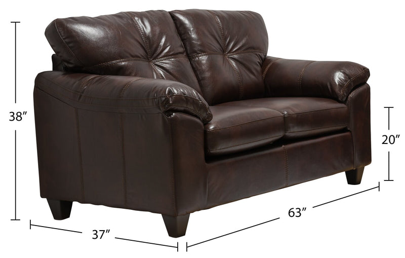 Made in Canada Addison 63\" Leather-Look Fabric Loveseat with Removable Seat Cushions and Tufting - Brown