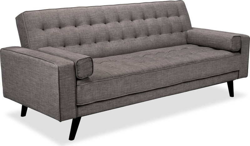 Avery 81.5\" Linen-Look Fabric Klik Klak Futon with Tufting and Two Armrest Pillows - Grey