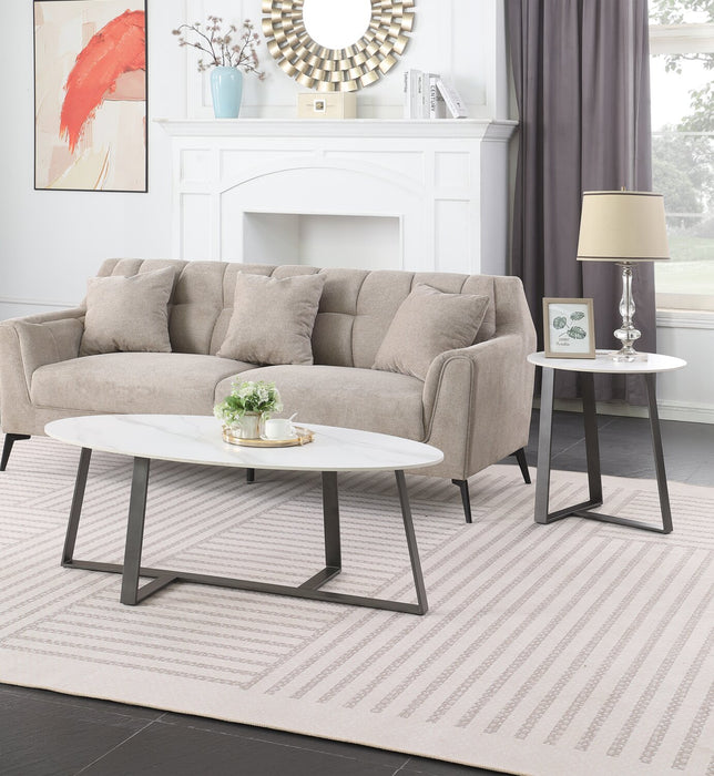 Kort & Co. Nico 22\" Modern Oval End Table - White Sinetered Stone with Dark Grey Metal Legs