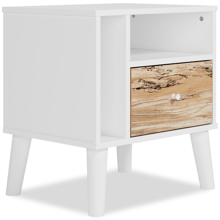 Wolf Bedside 1-Drawer Nightstand, 23.7\"W x 21.9\"H, Modern Mid-Century - Two-tone White & Natural