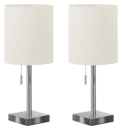 17" Nickle Metal 2-Piece Set, with Two Table Lamps and USB Charging|Ensemble 2 lampes de table de 17 po en métal nickel avec recharge USB