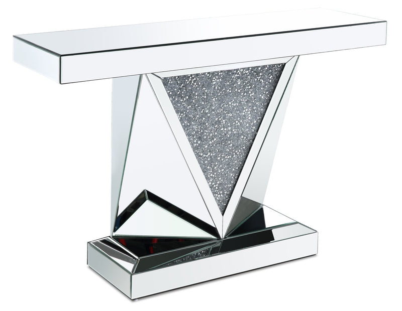 Rosie 47.5\" Glam Mirror & Glass Top Sofa Table - Silver Metal with Diamond Look Legs