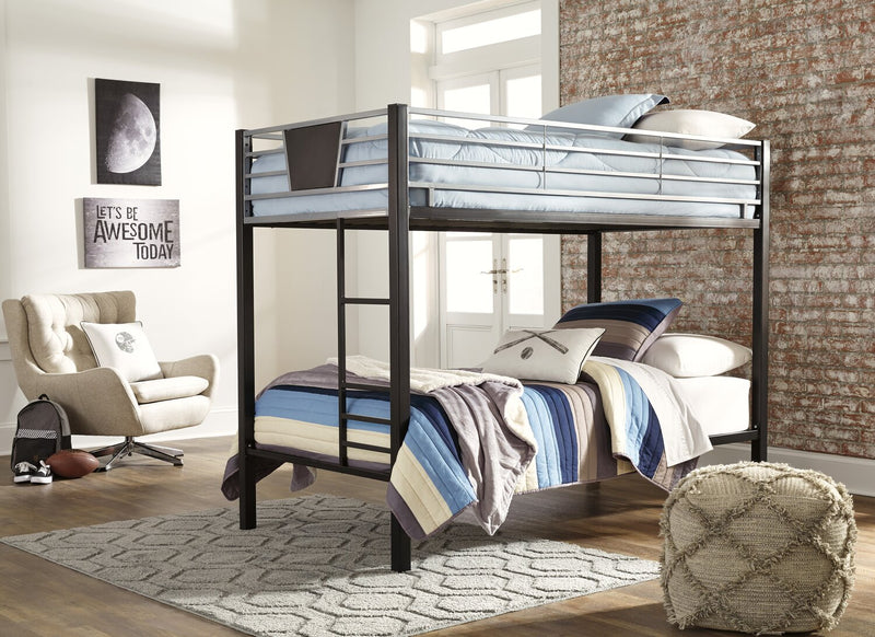 Jett Bunk Bed with Ladder & Guard Rail for Kids, Metal, Black & Grey - Twin/Twin