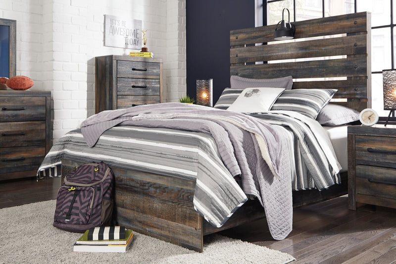 Abby 6pc Bedroom Set with Panel Bed, Dresser, Mirror & Nightstand, LED, USB, Brown - Full Size