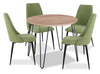Miya 5pc Dining Set with Table & 4 Chairs, Acacia Wood, Metal, 36\"W Round - Moss Green