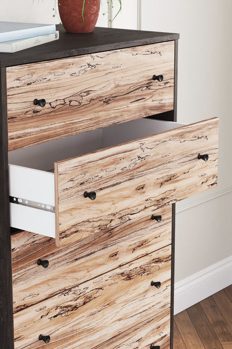 Wolf Bedroom Chest of Drawers, 5-Drawer, 29.9\"W x 50.7\"H, Modern Mid-Century - Two-tone Brown & Natural
