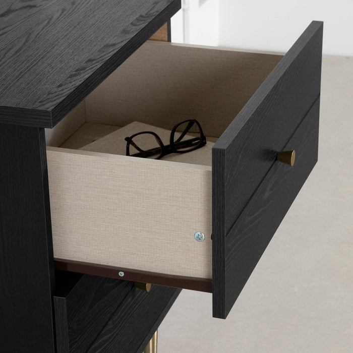 Lake Bedside 2-Drawer Nightstand, 19.5\"W x 25.5\"H, Made in Canada, Glam - Black