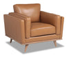 Vivia 40\" Genuine Leather Chair with Removable Seat Cushion and Wood Base - Caramel Brown