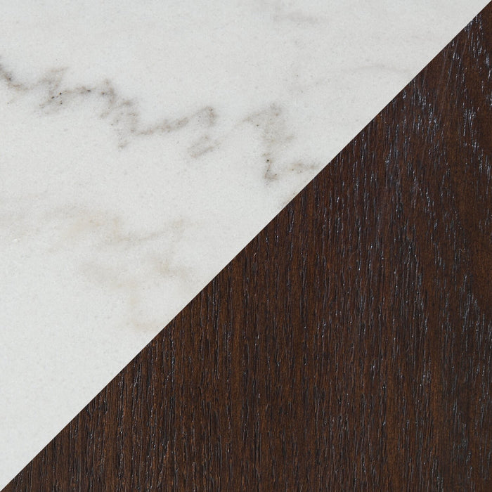 Silvia 48\" Modern Coffee Table - White and Grey Marble Look with Brown Wood Legs