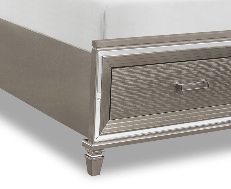 Max 5pc Bedroom Set with Storage Bed, Dresser & Mirror, LED, Glam, Silver - King Size