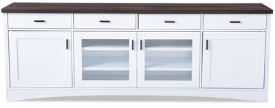 Emry 84" TV Stand - Traditional style TV Stand in White and brown Medium Density Fibreboard (MDF)