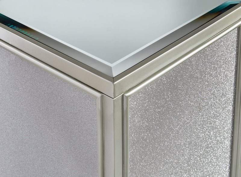 Enrica 16.13\" Glam Square Glass Top End Table - Silver Finish