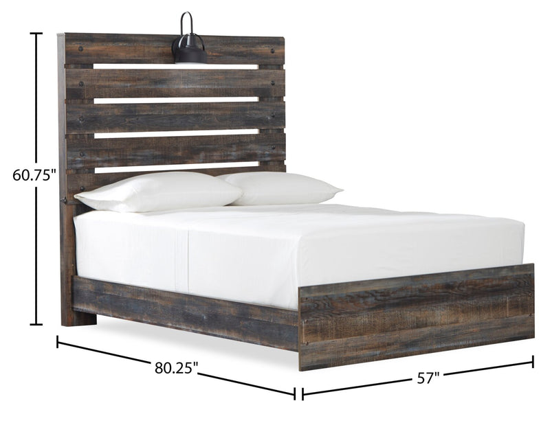 Abby 6pc Bedroom Set with Panel Bed, Dresser, Mirror & Nightstand, LED, USB, Brown - Full Size