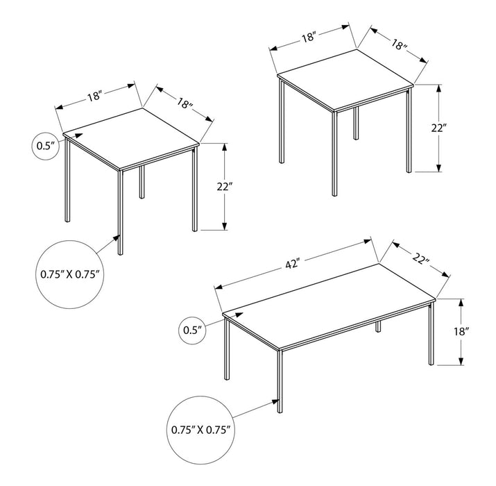 Easton 42\" Modern 3-Pack Coffee + 2 End Tables - Brown with Black Metal Legs