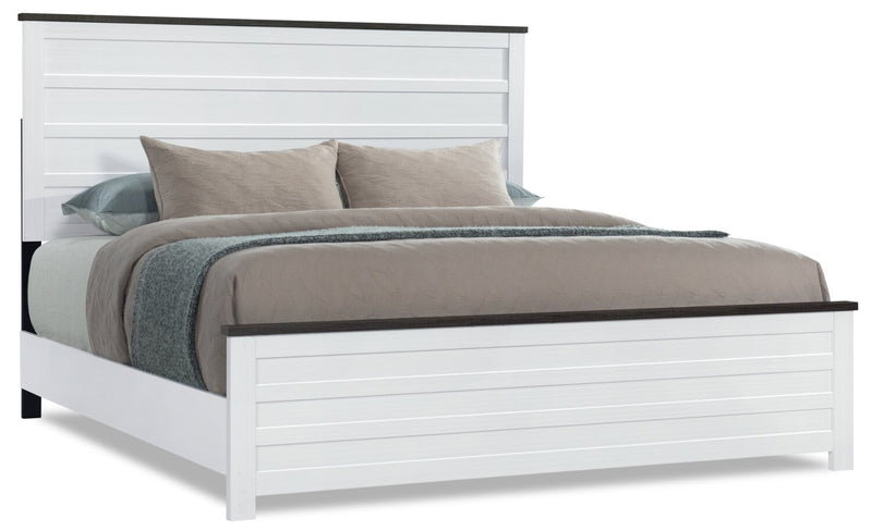 Zoey 6pc Bedroom Set with Bed, Dresser, Mirror & Nightstand, Two-tone White & Brown - King Size