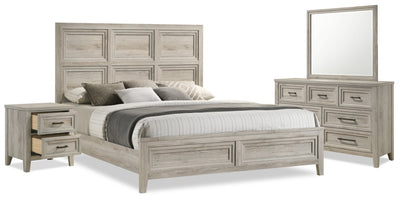 Lara 6pc Bedroom Set with Bed, Dresser, Mirror & Nightstand, Antique Grey - King Size | Ensemble de chambre à coucher Lara 6 pièces avec lit, commode, miroir et table de nuit, gris antique - format très grand lit