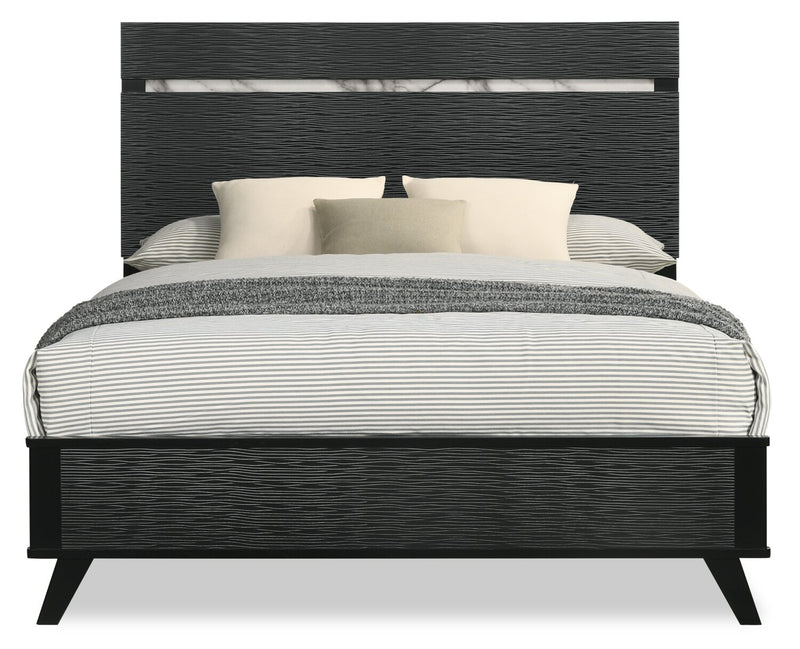 Atlas Panel Bed with Headboard & Frame, Mid-Century Modern, Black - Queen Size