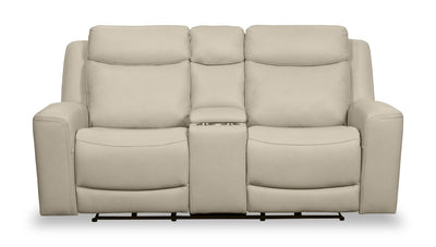 Scott Living Prescott 79" Genuine Leather Power Reclining Loveseat with Power Headrests - Platinum Grey | Causeuse à inclinaison électrique Prescott de Scott Living de 79 po en cuir véritable avec appuie-têtes électriques - gris platine