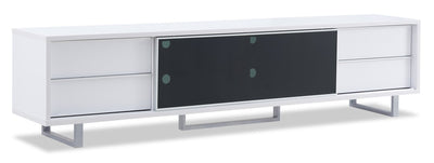 Amelia 89" Modern TV Stand with Storage and Cable Management for TVs up to 100"- White & Black Two |Meuble pour téléviseur moderne Amelia de 89 po avec rangement et système de gestion des câbles pour