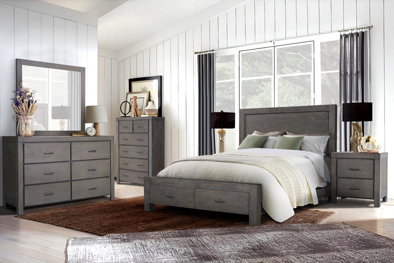 Koda 5pc Bedroom Set with Storage Bed, Dresser & Mirror, Wooden, Grey - Queen Size