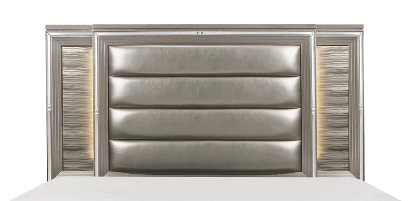 Max Panel Headboard, LED, Vegan Leather, Glam, White - King Size
