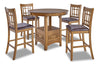 Dena 5pc Counter-Height Dining Set with Table & 4 Chairs, 42-60\"W Extension, Round - Oak Brown