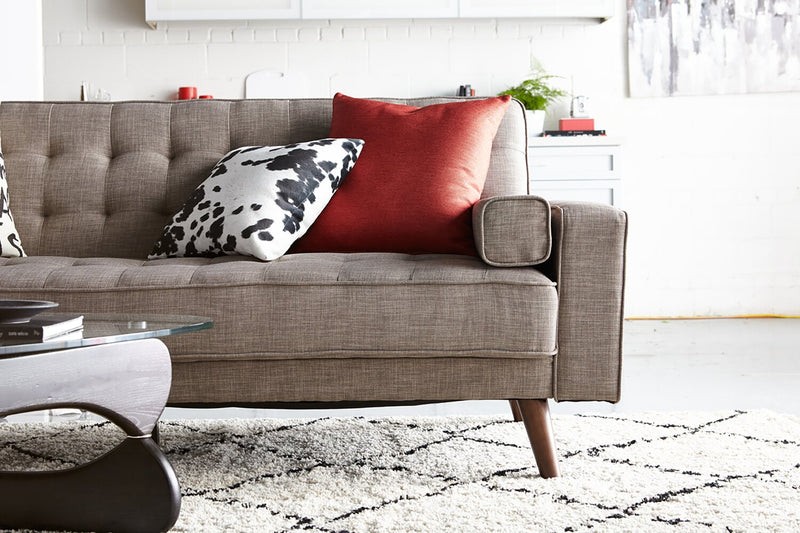 Avery 81.5\" Linen-Look Fabric Klik Klak Futon with Tufting and Two Armrest Pillows - Grey
