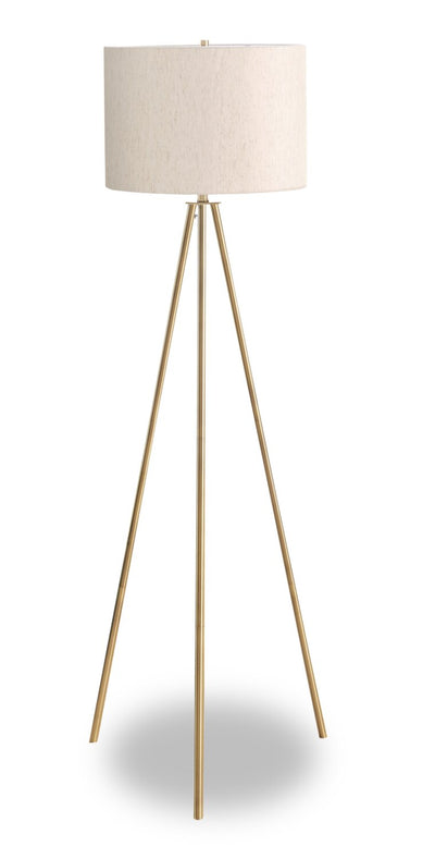 63" Gold Metal Tripod Floor Lamp|Lampe à pied de type trépied de 63 po en métal doré