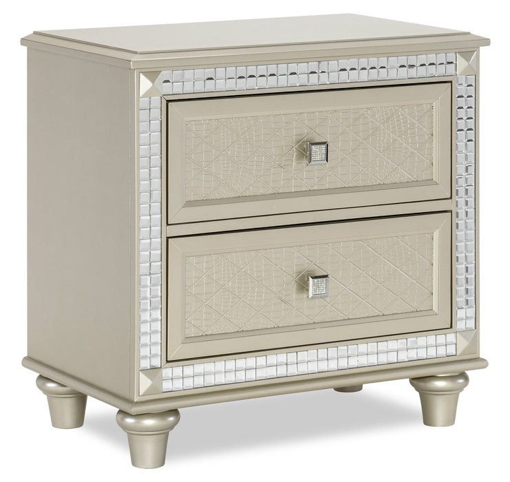 Tyra Bedside 2-Drawer Nightstand, 28\"W x 29\"H, Glam - Champagne