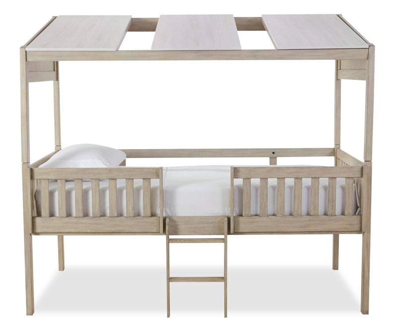 Colt Loft Bed with Roof, Guardrail & Ladder for Kids, Natural - Twin Size
